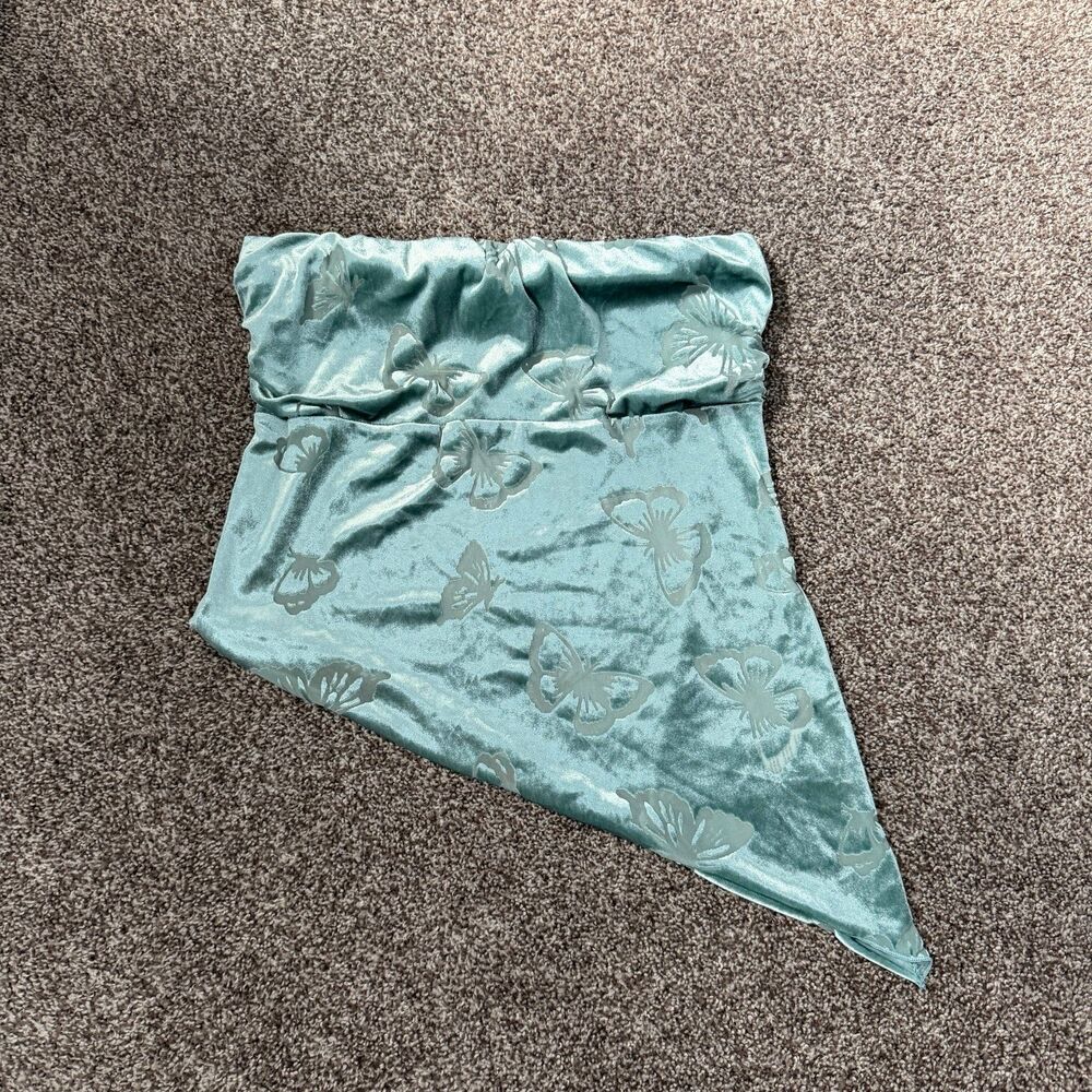 Urban Outfitters UO Y2K Velvet Butterfly Burnout Asymmetrical Tube Top
